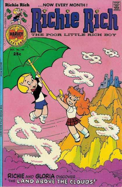 Richie Rich 135 - Now Every Month - The Poor Little Rich Boy - Harvey Comics - The Land Above The Clouds - Umbrella