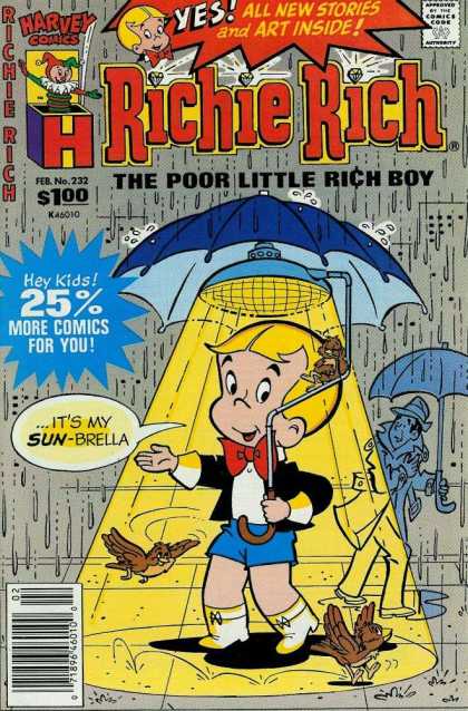 Richie Rich 232 - The Poor Little Rich Boy - Umbrella - Sun-brella - Rain - Birds