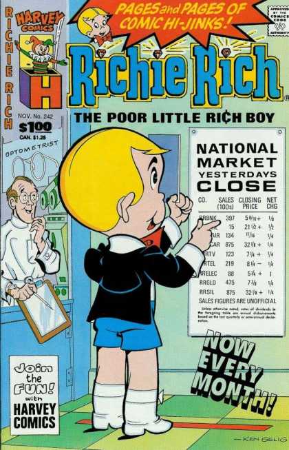 Richie Rich 242 - Poor Little Rich Boy - Optometrist - National Market Yesterdays Close - Blonde Hair - Glasses