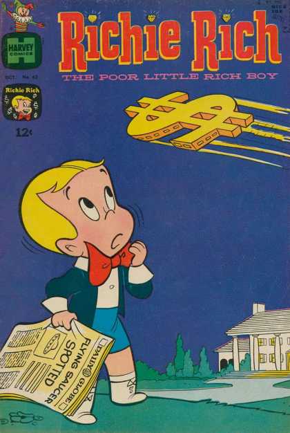 Richie Rich 62 - Harvey Comics - The Poor Little Rich Boy - 12 Cents - Flying Saucer Spotted - Newspaper