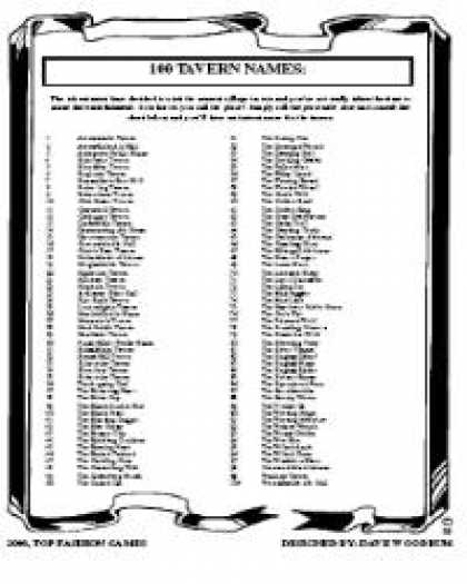 Role Playing Games - 100 Tavern Names