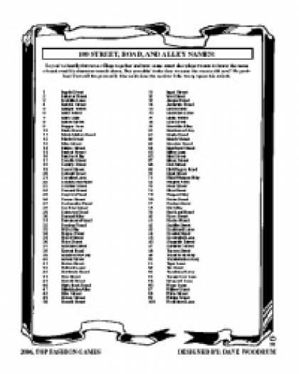 Role Playing Games - 100 Street, Road, And Alley Names