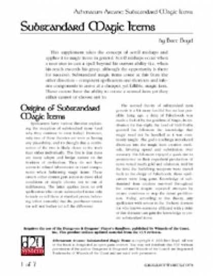 Role Playing Games - Substandard Magic Items
