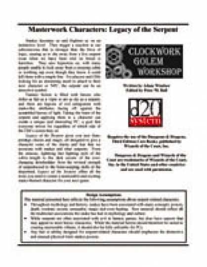 Role Playing Games - Masterwork Characters: Legacy of the Serpent