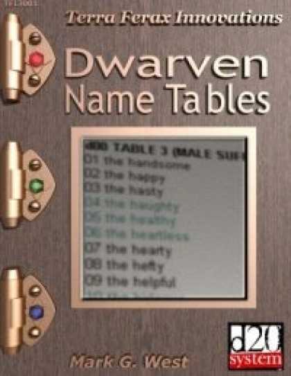 Role Playing Games - Dwarven Name Tables