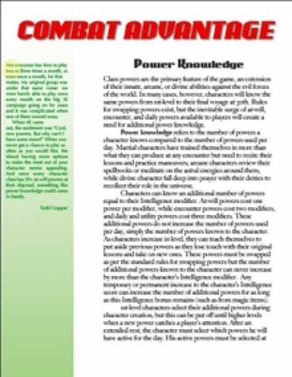 Role Playing Games - Combat Advantage #1: Power Knowledge