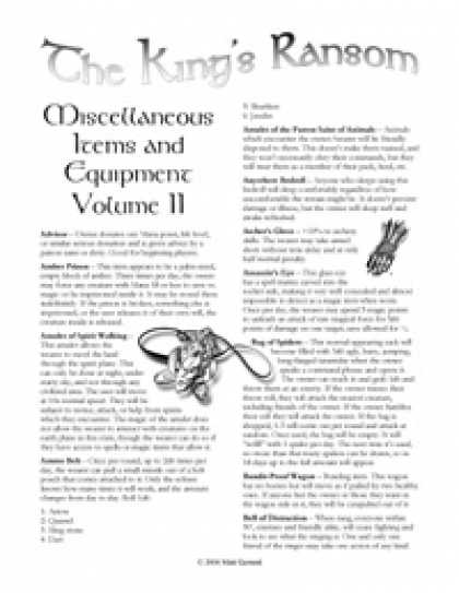 Role Playing Games - The King's Ransom: Misc Items and Equipment: Vol II