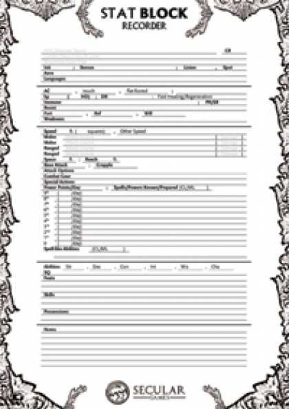 Role Playing Games - Secular Games Stat Block Recorder