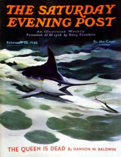Saturday Evening Post - 1942-02-28: Swordfish (William Goadby Lawrence)