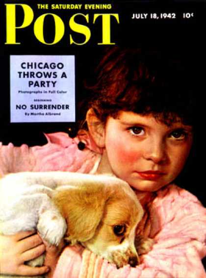 Saturday Evening Post - 1942-07-18: Girl and Cocker Pup (Paul Hesse)