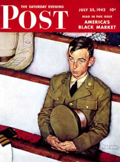 Saturday Evening Post - 1942-07-25: "Willie Gillis in Church" (Norman Rockwell)