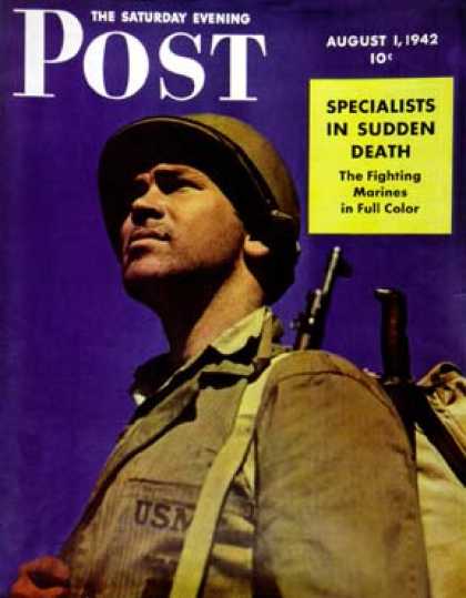 Saturday Evening Post - 1942-08-01: Combat Ready Marine (Rudy Arnold)
