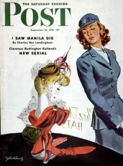 Saturday Evening Post - 1942-09-26: WAC Admires Hat (Gilbert Bundy)
