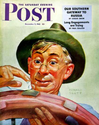Saturday Evening Post - 1942-12-05: Patching a Tire (Howard Scott)