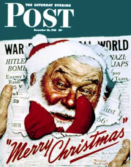 Saturday Evening Post - 1942-12-26: "Santa's in the News" (Norman Rockwell)