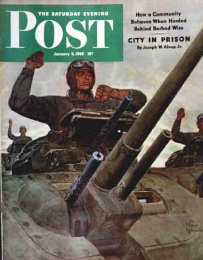 Saturday Evening Post - 1943-01-09: Tank Attack (Mead Schaeffer)