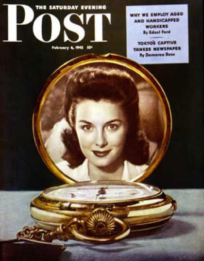 Saturday Evening Post - 1943-02-06: Sweetheart Pocket Watch (Ruzzie & Sheridan Green)