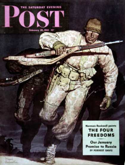 Saturday Evening Post - 1943-02-20: Night Attack (Mead Schaeffer)