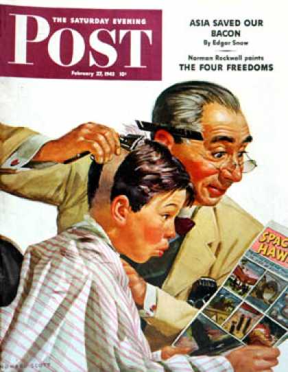 Saturday Evening Post - 1943-02-27: Comical Haircut (Howard Scott)
