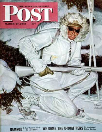 Saturday Evening Post - 1943-03-27: Ski Patrol Soldier (Mead Schaeffer)