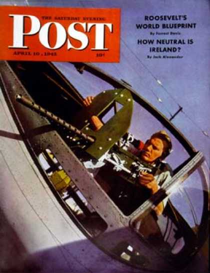 Saturday Evening Post - 1943-04-10: Air Force Gunner (United States Navy Official Photo)