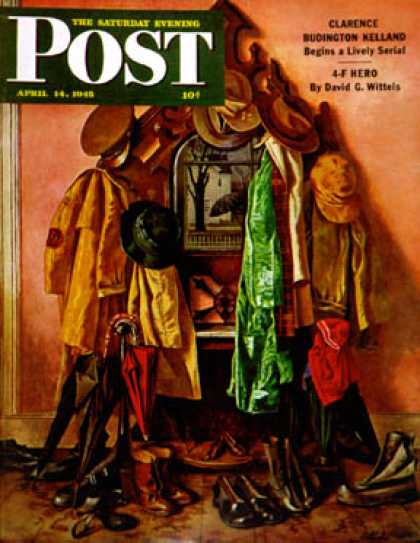 Saturday Evening Post - 1945-04-14: Loaded Coat Rack (John Atherton)