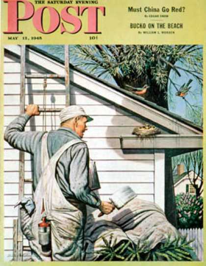 Saturday Evening Post - 1945-05-12: Housepainter and Bird's Nest (Stevan Dohanos)