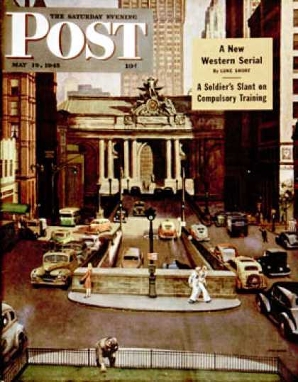 Saturday Evening Post - 1945-05-19: Pershing Square (John Falter)