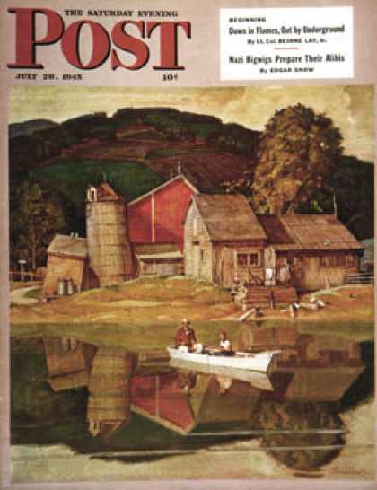 Saturday Evening Post - 1945-07-28: Farm Pond Landscape (Mead Schaeffer)