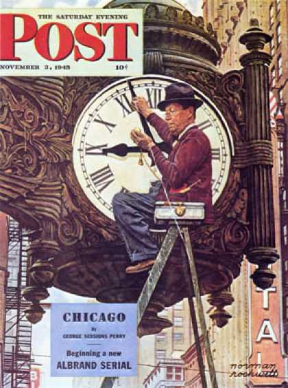 Saturday Evening Post - 1945-11-03: "Clock Repairman" (Norman Rockwell)
