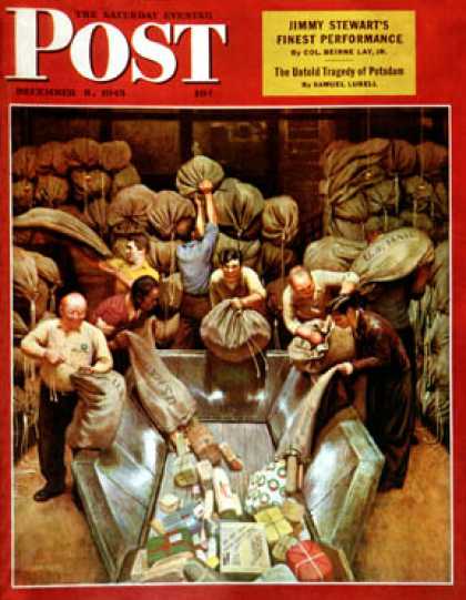 Saturday Evening Post - 1945-12-08: Post Office Sorting Room (John Falter)
