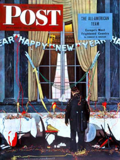 Saturday Evening Post - 1945-12-29: "Party's Over" or "Happy New   Year" (Norman Rockwell)