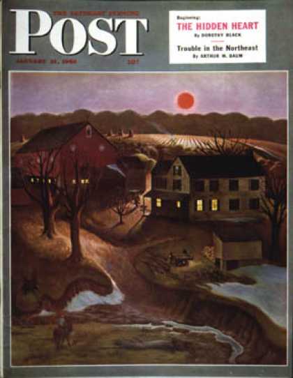 Saturday Evening Post - 1946-01-12: Nighttime Farm Landscape (John Falter)