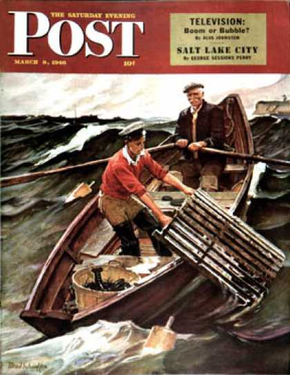 Saturday Evening Post - 1946-03-09: Lobstermen (Mead Schaeffer)