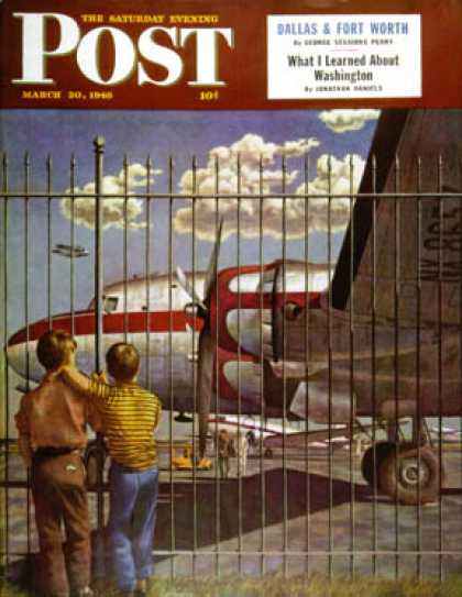 Saturday Evening Post - 1946-03-30: Boys at Airport (John Atherton)
