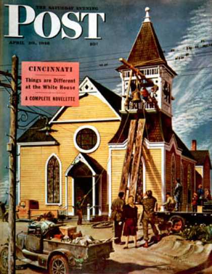 Saturday Evening Post - 1946-04-20: Church Belfry Repair (E. Melbourne Brindle)