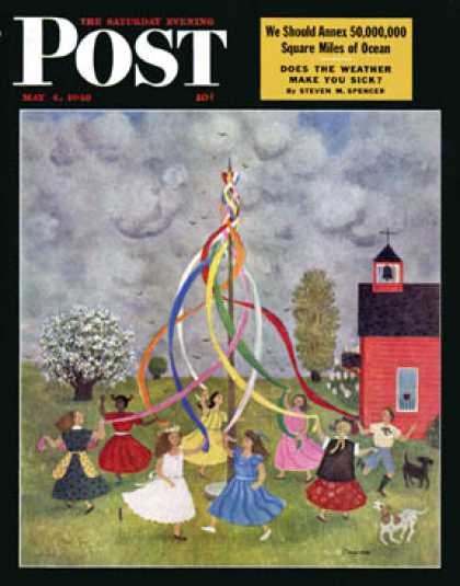 Saturday Evening Post - 1946-05-04: Schoolyard Maypole Dance (Doris Lee)