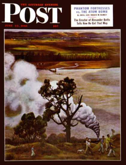 Saturday Evening Post - 1946-06-22: Steam Engine Along the Missouri (John Falter)