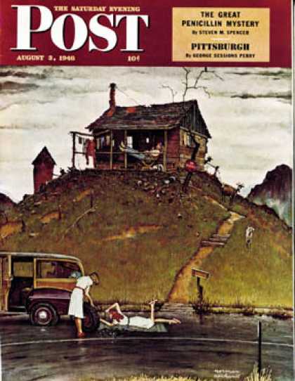 Saturday Evening Post - 1946-08-03: "Changing a Flat" (Norman Rockwell)