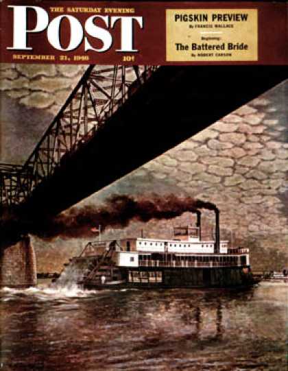Saturday Evening Post - 1946-09-21: Paddlewheeler on Ohio River (John Atherton)