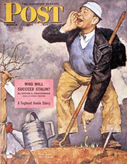 Saturday Evening Post - 1947-03-22: "First Flower" or "First   Crocus" (Norman Rockwell)