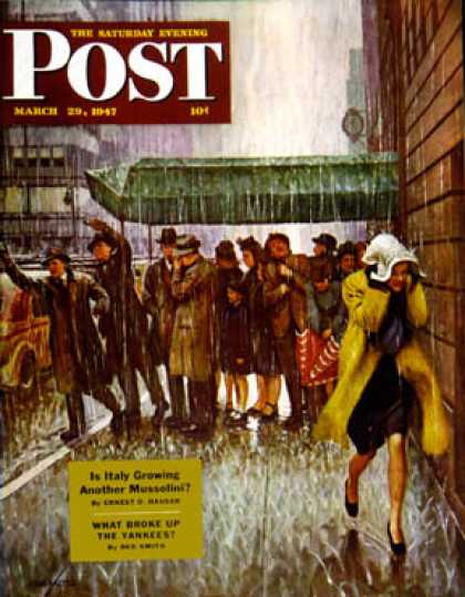 Saturday Evening Post - 1947-03-29: Rainy Wait for a Cab (John Falter)