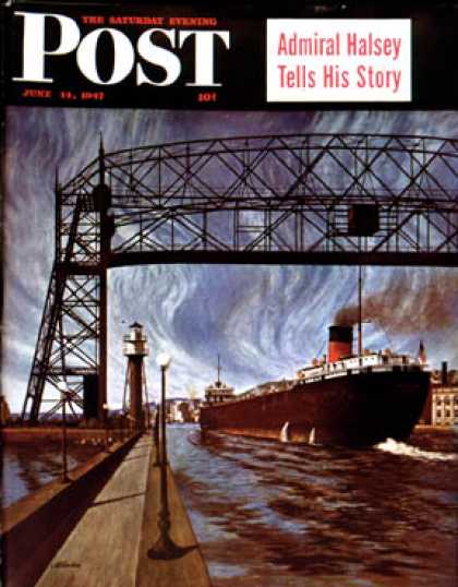 Saturday Evening Post - 1947-06-14: Ore Barge (John Atherton)