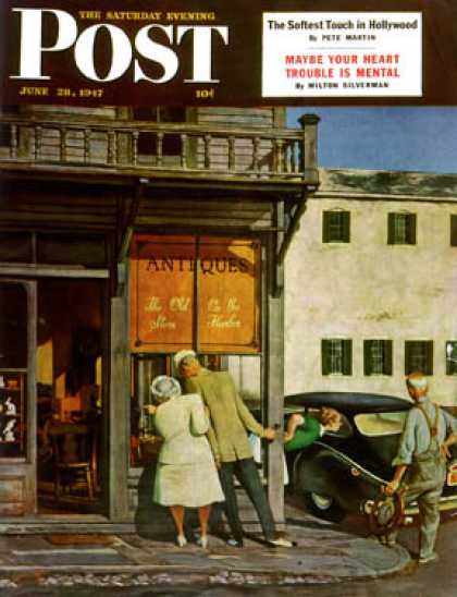 Saturday Evening Post - 1947-06-28: Antique Store (John Falter)