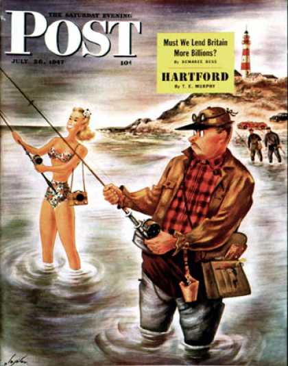 Saturday Evening Post - 1947-07-26: Bikini Surf Fisher (Constantin Alajalov)