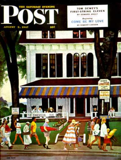 Saturday Evening Post - 1947-08-02: Inn in Ogunquit (John Falter)