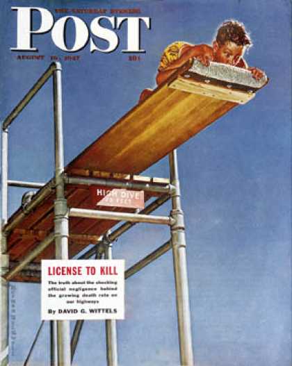 Saturday Evening Post - 1947-08-16: "Boy on High Dive" (Norman Rockwell)