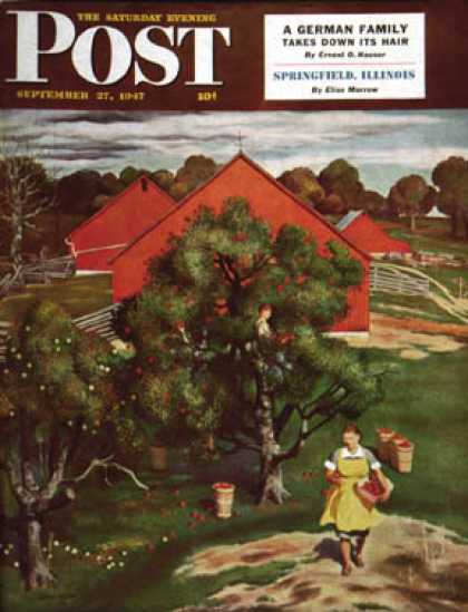 Saturday Evening Post - 1947-09-27: Apple Picking Time (John Falter)