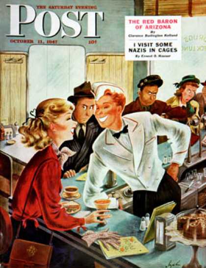 Saturday Evening Post - 1947-10-11: Flirting Soda Jerk (Constantin Alajalov)