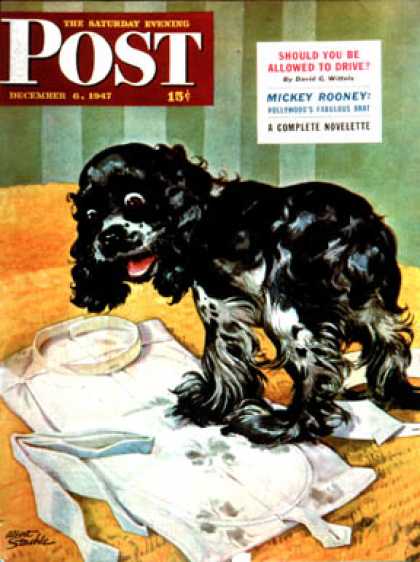 Saturday Evening Post - 1947-12-06: Muddy Paw Prints (Albert Staehle)